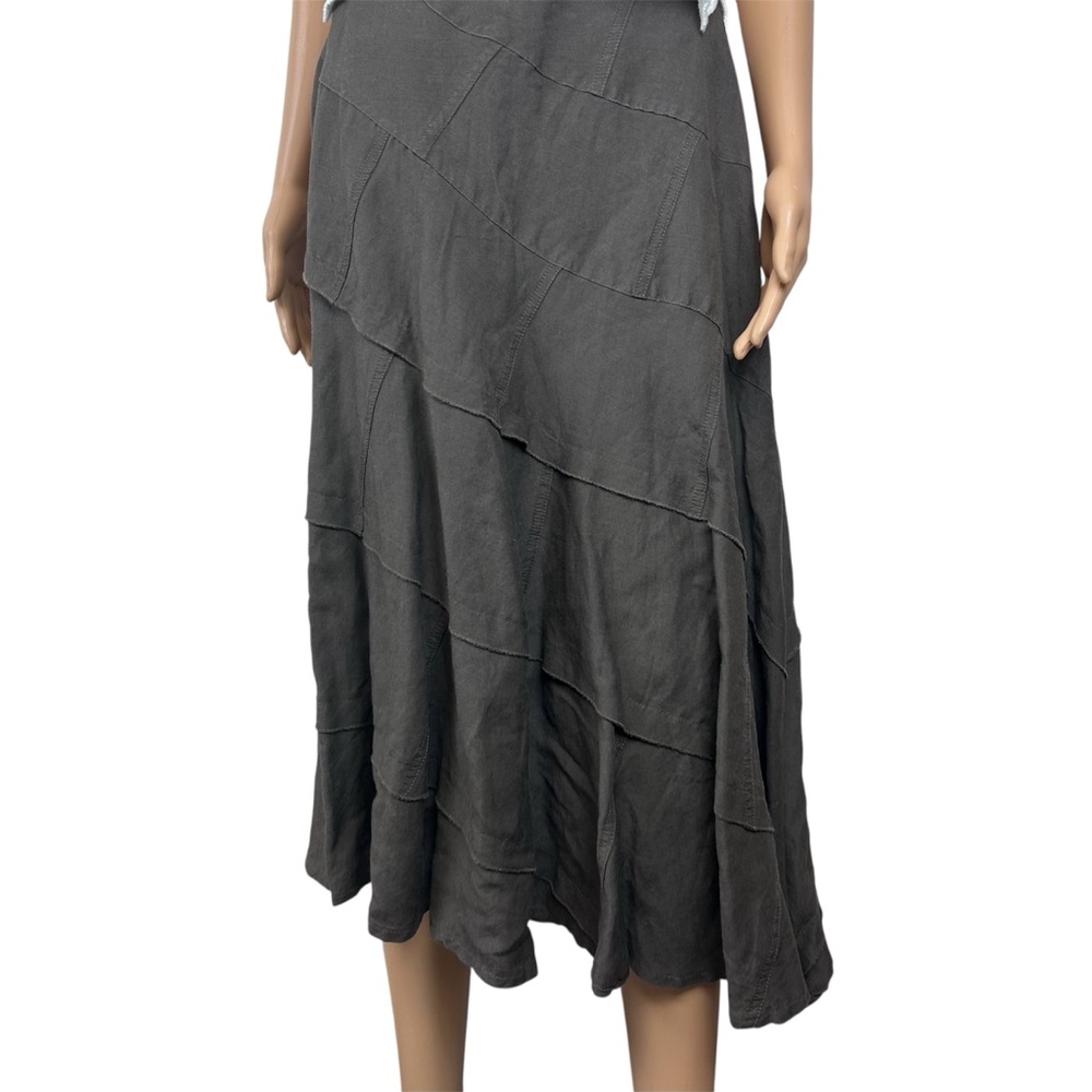 Sandro linen blend patchwork asymmetrical brown midi skirt Lagen Look Size 6 - Picture 7 of 12